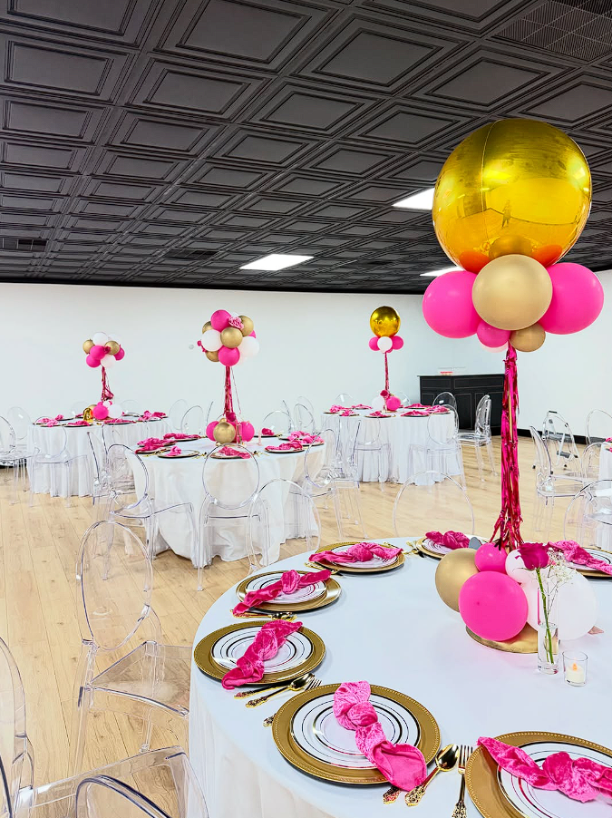 Pink and gold birthday styling